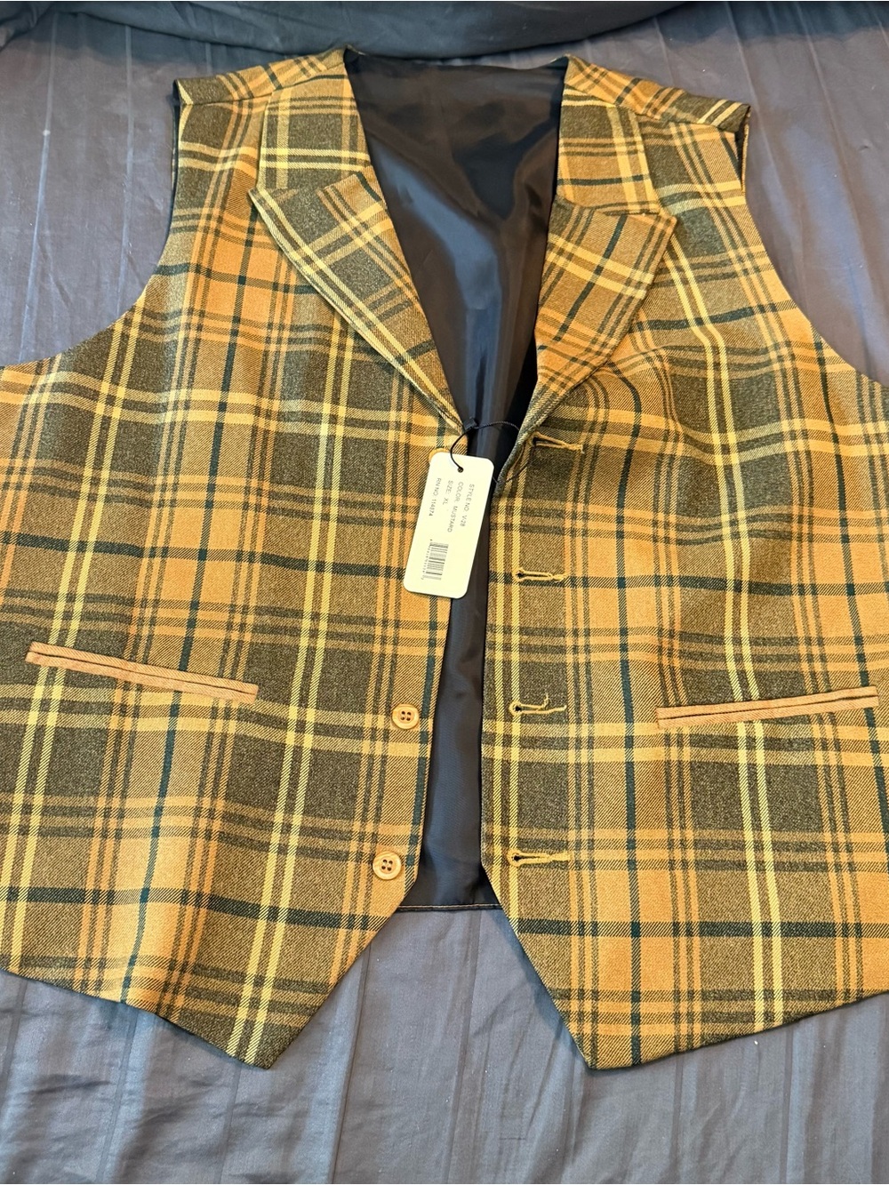 Monologue Plaid Vest Mens XL Yellow Black Soul Academia Boho Eclectic Grandpa